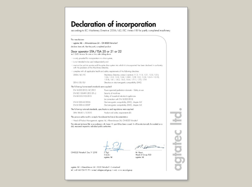declaration of incorporation STA / TSA