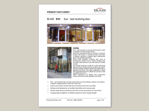 K41, Revolving Door, Technical Data Sheet
