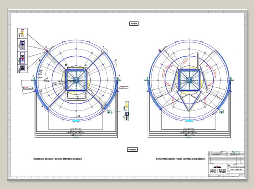 Revolving door K 41/ K 42 with automatic drive and integrated show cases, external manual night shutter