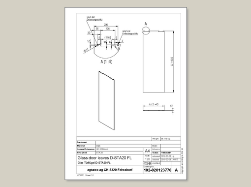 Production drawing glass leaf D-STA 20 FL