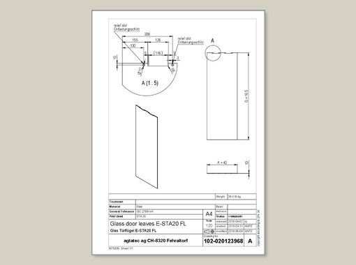 Production drawing glass leaf E-STA 20 FL