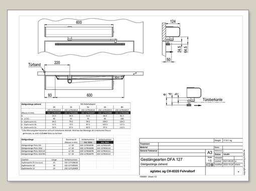 DFA 127 – Installation sliding arm pulling