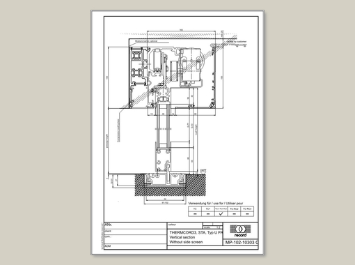 THERMCORD3, STA, Typ U FR, Vertical section without side screen