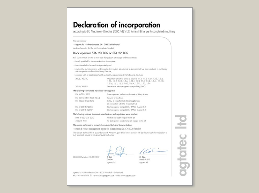 Declaration of incorporation TOS